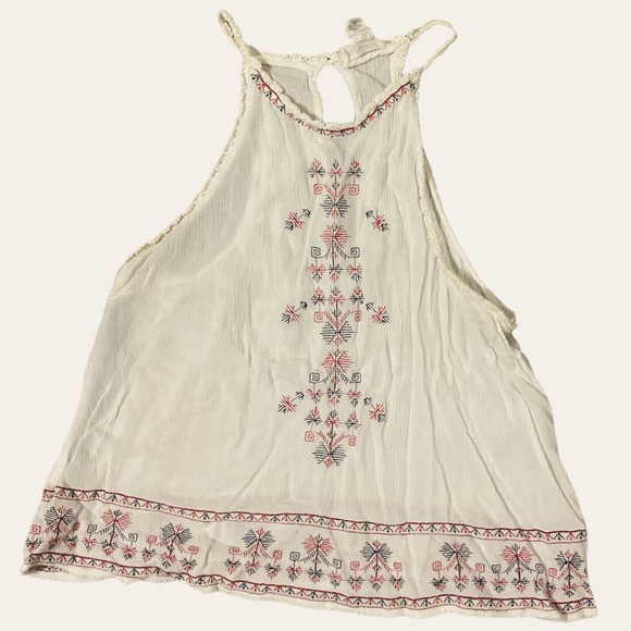 White Halter Top With Crochet Details Size S